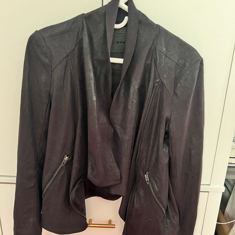 Blanknyc black jacket with cowl neck.